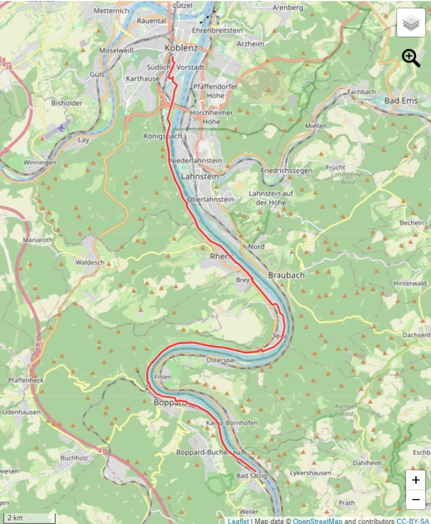 Übersicht Fahrradtour Bad Salzig - Koblenz