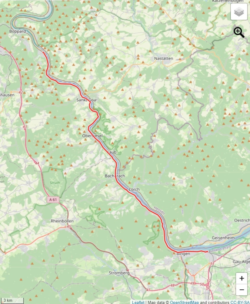 Übersicht Fahrradtour Bingen - Bad Salzig