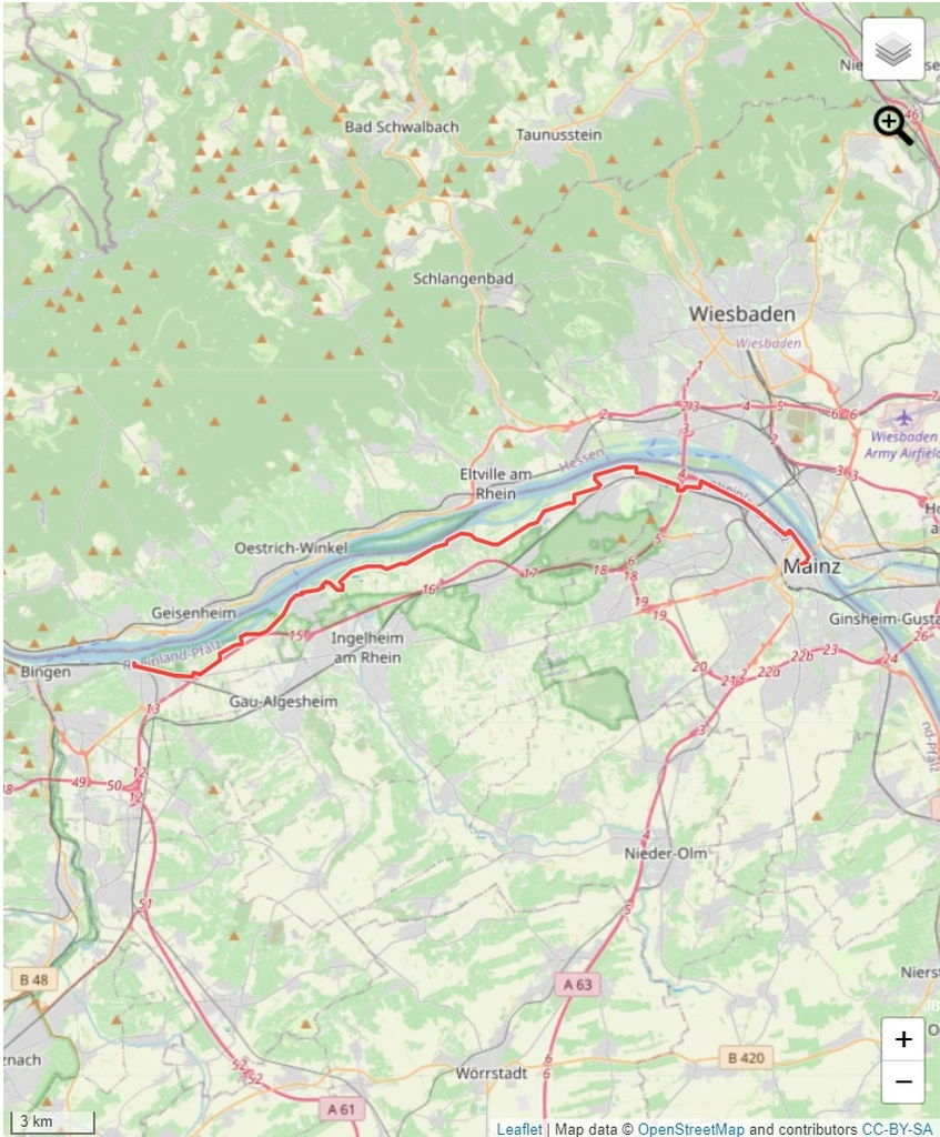 Übersicht Fahrradtour Mainz - Bingen